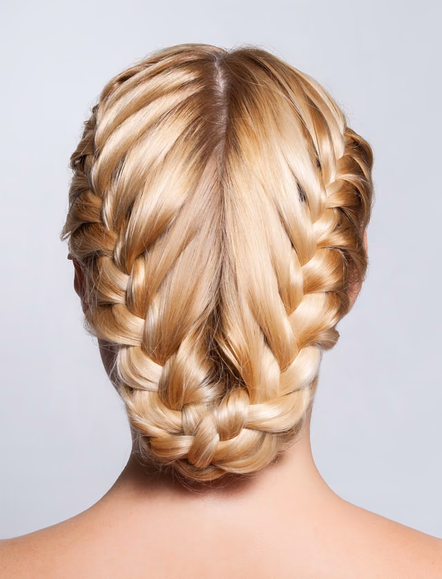 A blonde braid seen from behind